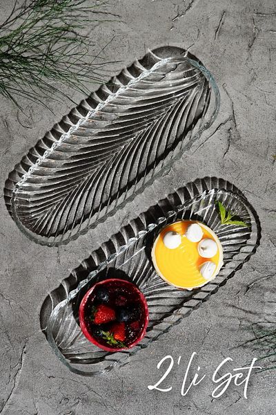 Vienev Set of 2 Large Presenter Glass Boat Plates