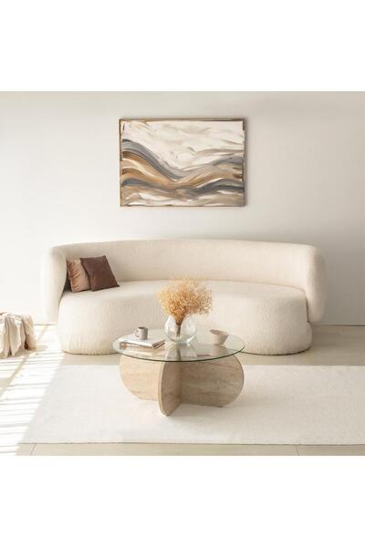 NEOstill -Bubble Cam Sehpa / Traverten & Şeffaf Cam