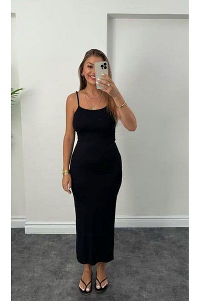 Oyer Moda Rochie lungă neagră cu bretele subțiri