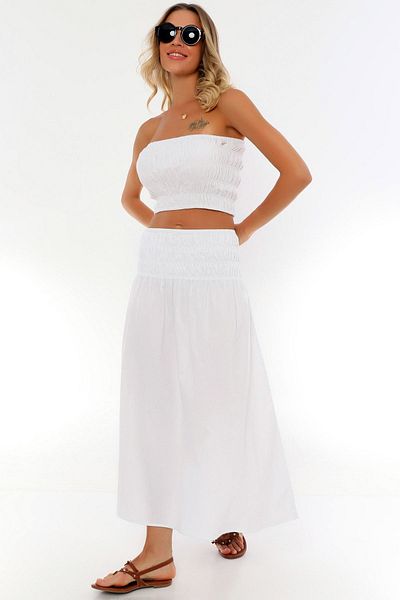 Dreamlike Strapless Elastic Waist Long Skirt Set