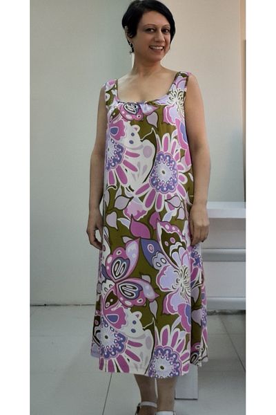 Mertcan Butik Φόρεμα από χτενισμένο βισκόζη με ροζ σχέδιο μπροστά και πίσω με κορδόνια