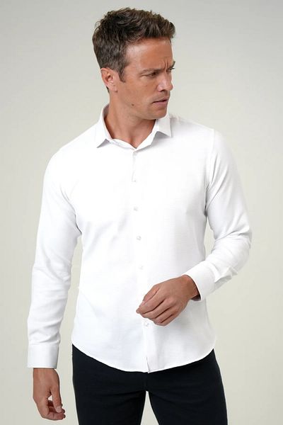 SÜVARİ Βαμβακερό πουκάμισο Dobby Slim Fit μακρυμάνικο