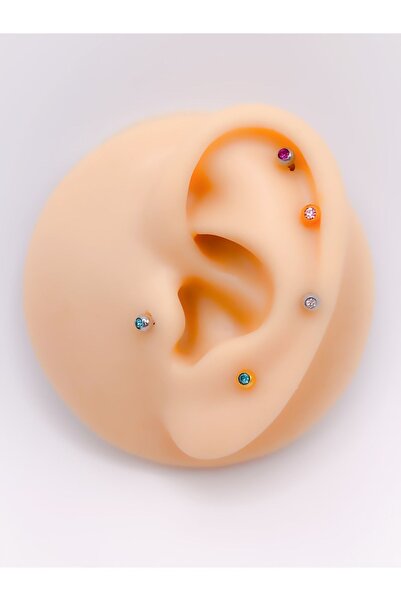 Trinos Cerrahi Çelik Piercing Zirkon 3mm Tek Taşlı Kıkırdak Helix Tragus Piercing (1ADET)