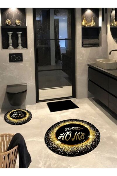Ardizayn Sweet Home, Non-Slip, Cotton Base Round Bath Rug (100X100-60X60-40X60 CM SET OF 3)