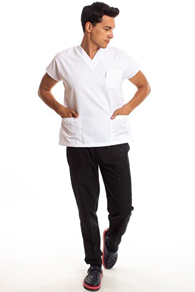 Simirna Üniforma Surgical Doctor Nurse Scrubs White Top Black Bottom Jersey Suit