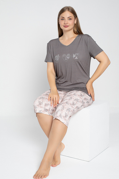 shefox Battal Viscose Women's Summer Capri Set - Short Sleeve by confeo