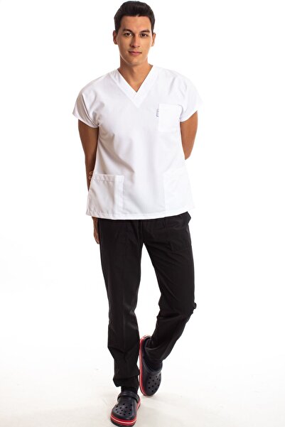 Simirna Üniforma Surgical Doctor Nurse Scrubs White Top Black Bottom Jersey Suit