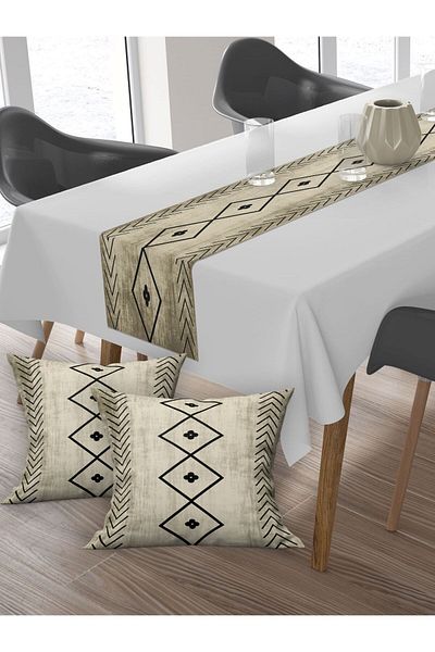 Ardizayn Ethnic (CREAM), Βαμβακερό ύφασμα, Μπαλκόνι, Κήπος, Μαντίλι κουζίνας και Σετ μαξιλαριών 2 τεμαχίων