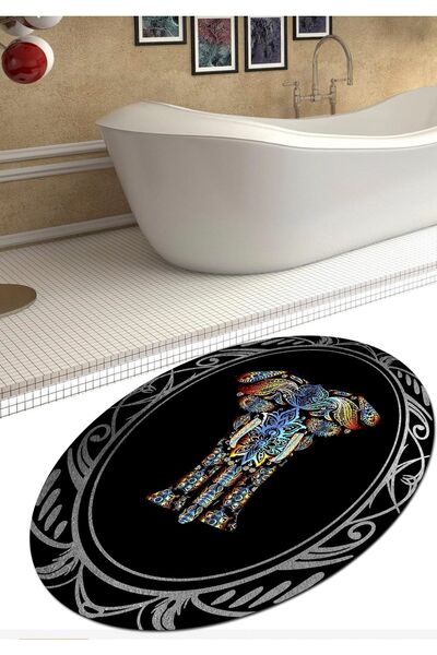 Ardizayn Ganesha, 80x120 Cm Non-Slip, Organic Cotton Woven Base Oval Bath Rug