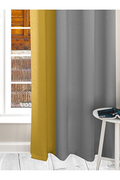 Ardizayn Mustard - Gray, Digital Printed, Velvet Fabric, Living Room, Bedroom Two Wing Background Curtain