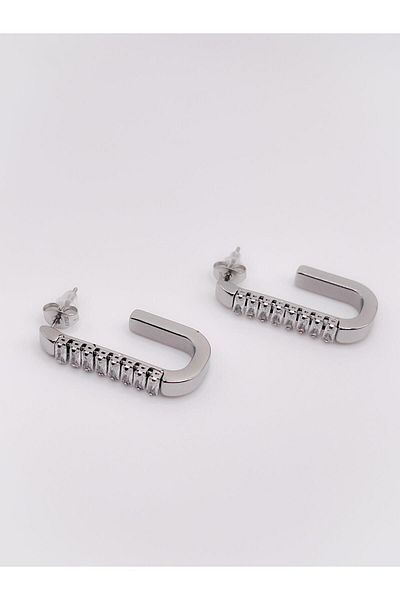 Trinos Stone Detailed Steel Earrings - Half Waterway Baguette