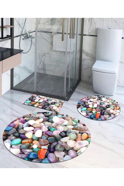 Ardizayn Beach Stones, Non-Slip, Cotton Base Round Bath Rug (100x100-60x60-40...