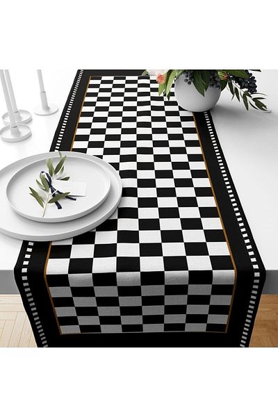 Ardizayn Negru - Alb Tablă, Țesătură Bumbac 40x140 Cm Runner