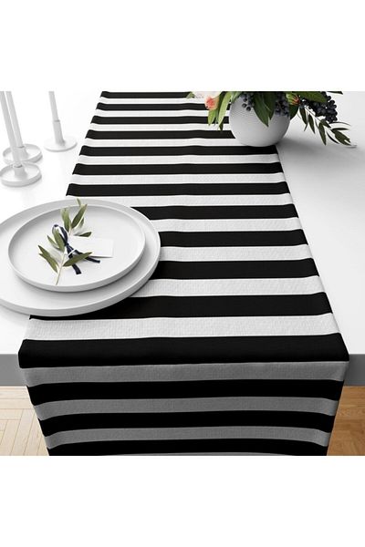 Ardizayn Negru - Linii Albe, Tesatura Catifea 40x140 Cm Runner