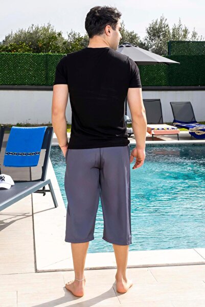 Mayom Erkek Gri Basic Düz Cepli Kapri,Deniz Şortu