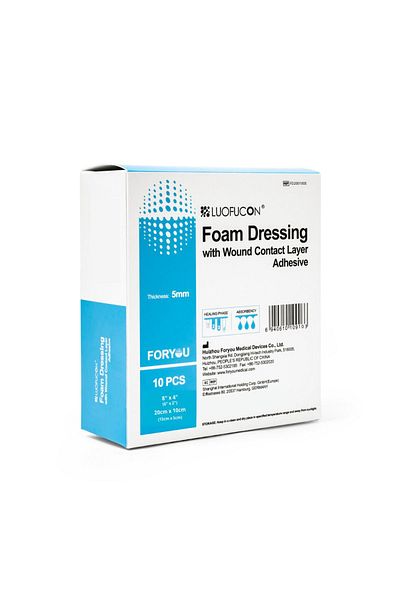luofucon Wound Contact Foam Wound Cover - Waterproof, Adhesive Edge, Layered Dressing 20X10Cm (10 Pcs)