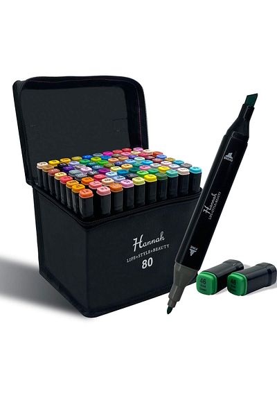 HANNAH 80 Piece Marker Set with Black Bag - Felt Tip Pen
