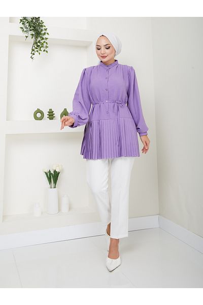 VOLT CLOTHİNG Pleated Princess Sleeve Hijab Tunic - Women's, Buttoned Front