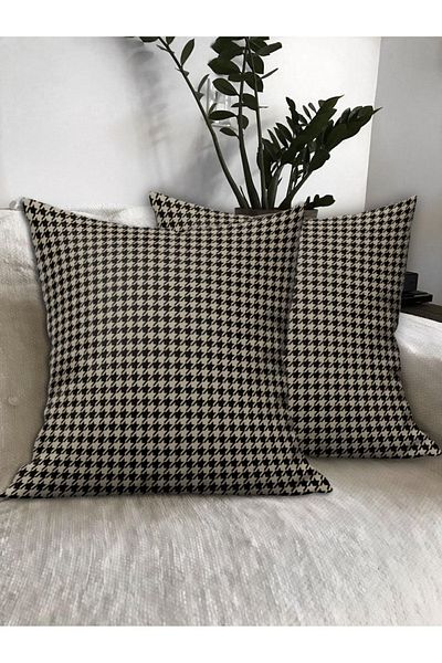 Ardizayn Houndstooth (Κρεμ - Μαύρο) Κάλυμμα μαξιλαριού ριχτάρι 2 τεμαχίων - Εκτύπωση διπλής όψης