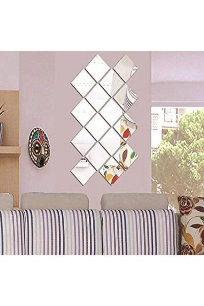 Ayna Dekoratif Kare Gümüş Pleksi 4 Adet 15x15cm ( Kendinden Yapışkanlı )