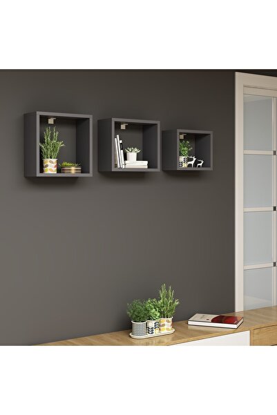 Ninnimo Dennis Antrasit Dekoratif Duvar Rafı Kitaplık