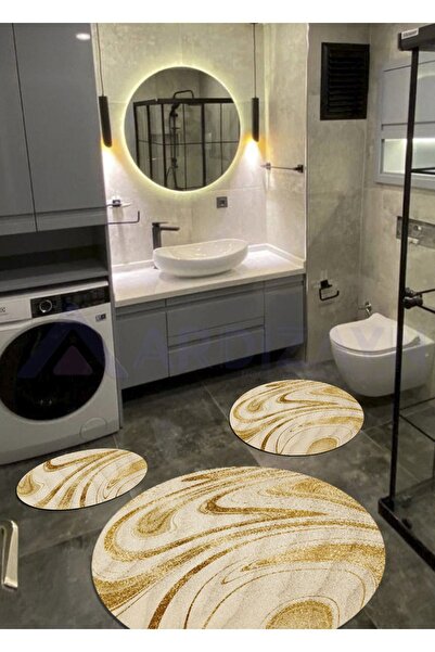 Ardizayn Ege - Beach, Bamboo Fabric, Non-Slip Base Round Bath Rug (100X100-60X60-40X60 CM SET OF 3)