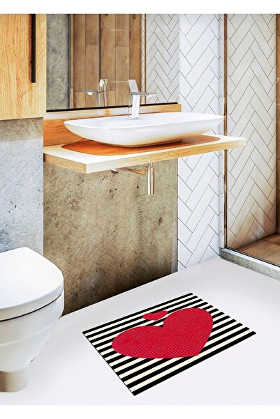 Ardizayn I Love You, 40 Cm X 60 Cm Non-Slip, Non-Spill, Washable Cotton Woven Base Bath Mat