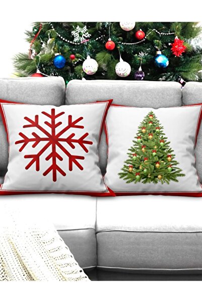 Ardizayn New Year - Snowflake Velvet Fabric 2-Piece Throw Pillow Cover - Double Sided Print