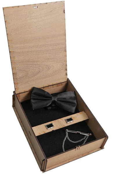BAYEFENDİ Black Bow Tie Cufflinks and Round Collar Pin - Gift Set NK45