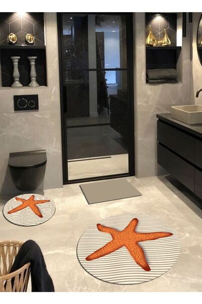 Ardizayn سجادة حمام مستديرة من نجم البحر، غير قابلة للانزلاق، قاعدة قطنية (10...