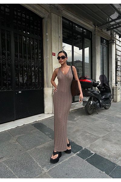 LECH STORE Rochie de damă cu model bej - curea de umăr, ajurata