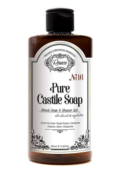 Rosece 350 ml Liquid Castile Soap - 100% Natural Hand and Shower Gel, for Sensitive Skin