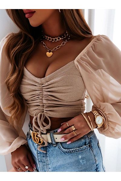 AYKO Crop Top με Διχτυωτό μανίκι