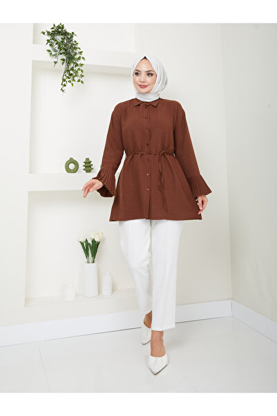 VOLT CLOTHİNG Hidžábová tunika s košilovým límcem s plisovaným rukávem