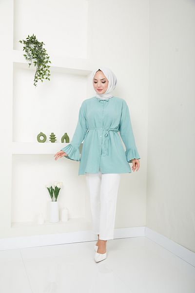 VOLT CLOTHİNG Hijab-Tunika mit Hemdkragen und Plisseeärmeln