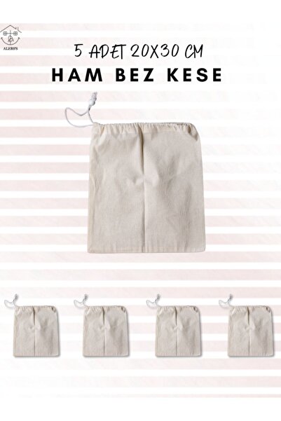 ALERSS 20x30 Cm 5 Adet Hambez Kese - Çok Amaçlı Büzgülü Ham Bez Kese