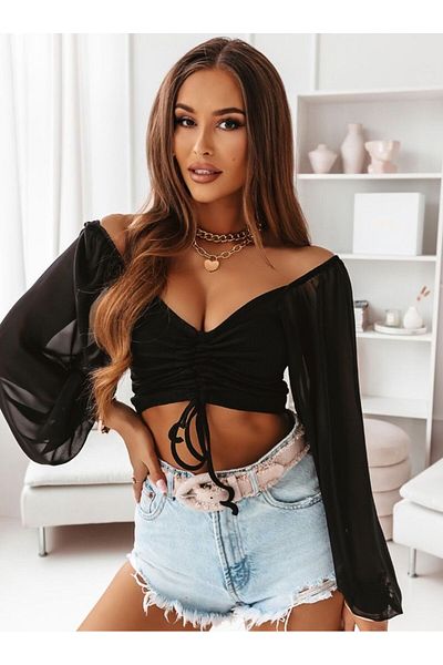 AYKO Crop Top με Διχτυωτό μανίκι