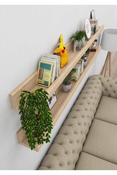 Üsküp Yapı Doğal Ahşap 150cm Çam Ahşap Resim Çerçeve Rafı Duvar Rafı Kitaplık Çiçeklik Uçan Raf