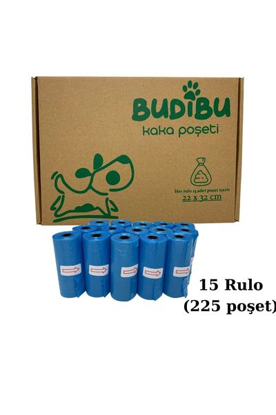 BUDİBU Kedi Köpek Kaka Poşeti Evcil Hayvan Dışkı Kaka Torbası Mavi 15 Rulo (225 Poşet)