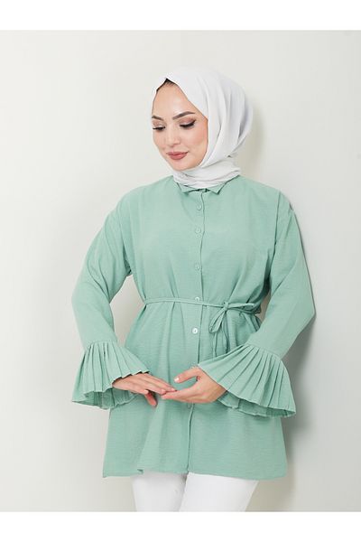 VOLT CLOTHİNG Hijab-Tunika mit Hemdkragen und Plisseeärmeln