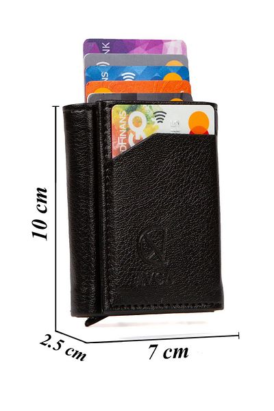 Bürke Portofel din piele unisex cu mecanism automat inteligent - cu mai multe compartimente, suport pentru carduri de credit, suport pentru cărți de vizită