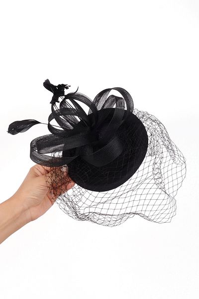 Hayalperest boncuk Bridal Wedding Cap - Feather and Tulle Voilet Cap