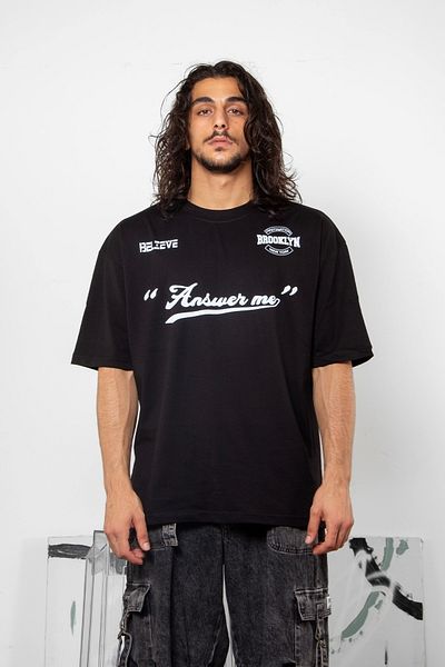 Sekizbiraltı Μπλουζάκι Brooklyn Printed Oversize Unisex Μαύρο Tshirt