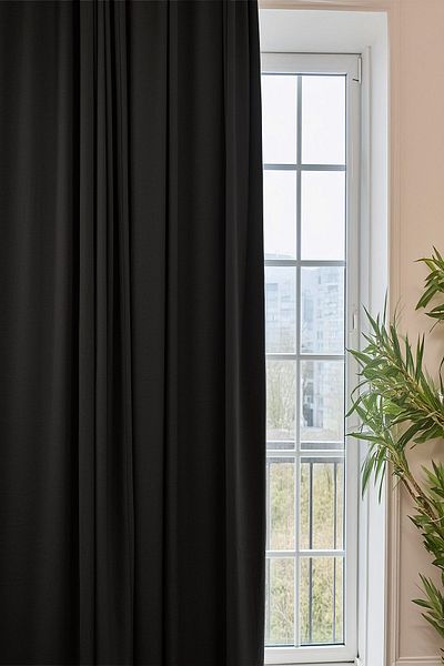 Homefesto Black Modern Background Curtain - 100% Light Proof, Pleatless Blackout, 140x260 cm