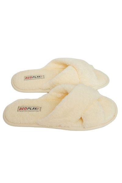 RedPlay Women's Indoor Slippers Cross Tape Chinchilla Soft Non-Slip Sole