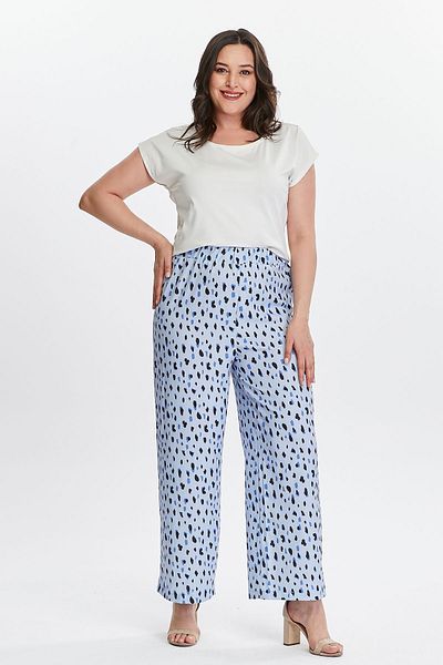 My ELİF Tekstil Women's Blue Patterned Draped Trousers with Elastic Waist