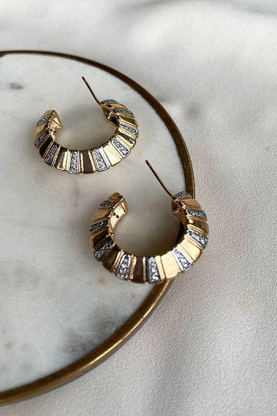gaila design Stone Detailed Double Colored Hoop Earrings