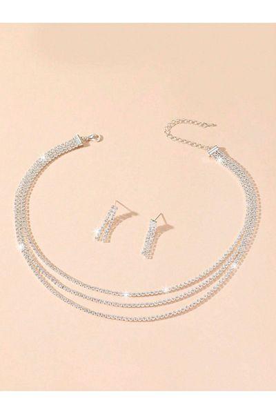 Etique Zircon Waterway Jewelry Set - Elegant Dangle Necklace and Earrings