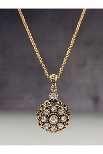 tasarımhikayecisi Çiçekli Kolyesi Beyaz Kristal Taşlı