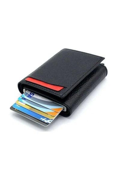 Bürke Portofel din piele unisex cu mecanism automat inteligent - cu mai multe compartimente, suport pentru carduri de credit, suport pentru cărți de vizită